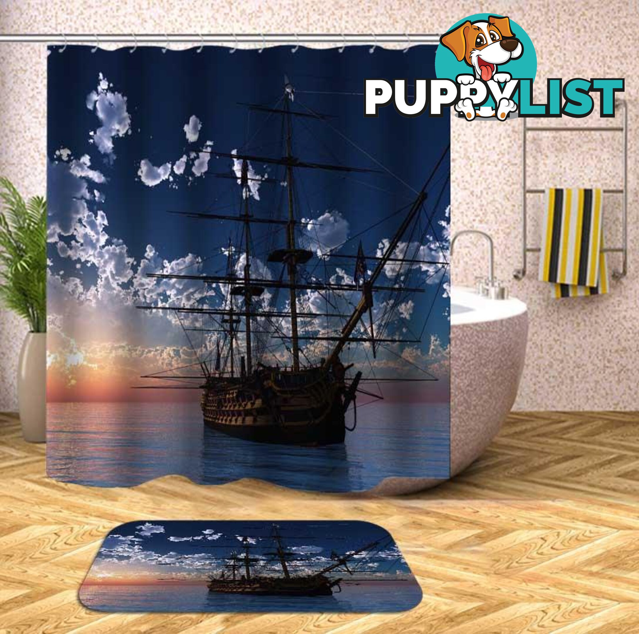 Sailing Ship On The Open Sea Shower Curtain - Curtain - 7427046050838