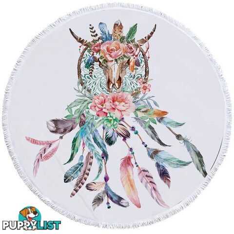 Floral Bull Skull and Dream Catcher Beach Towel - Towel - 7427046313568