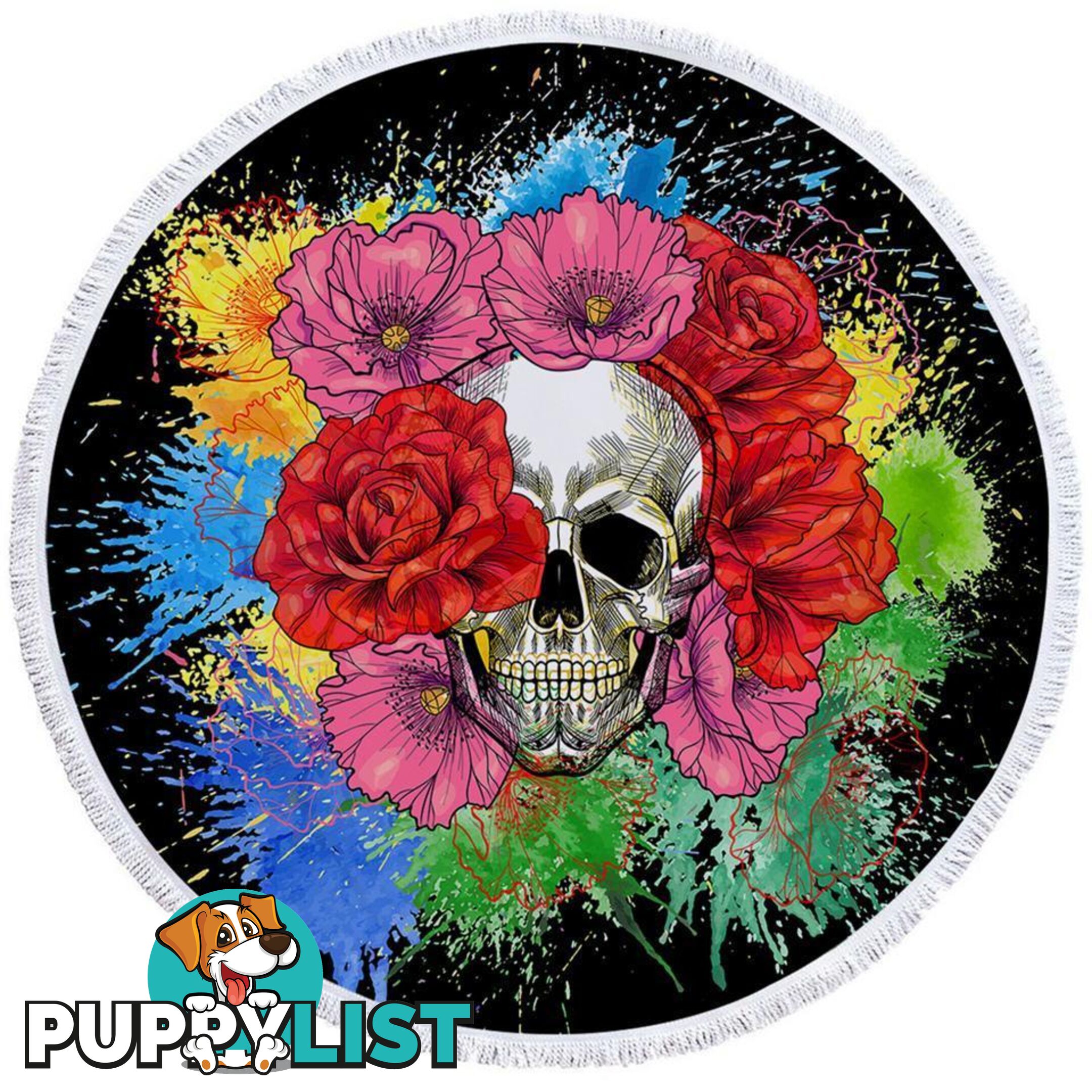 Colorful Flowers Skull Beach Towel - Towel - 7427046314213