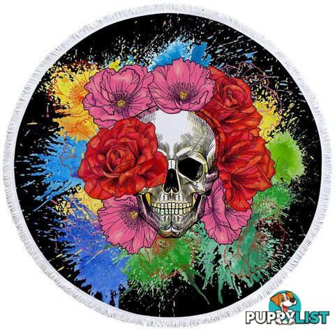 Colorful Flowers Skull Beach Towel - Towel - 7427046314213