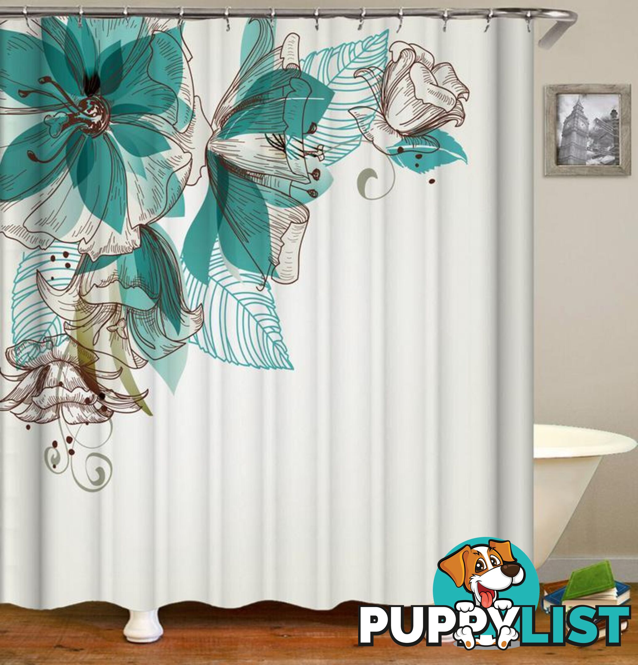 Turquoise Flowers Shower Curtain - Curtain - 7427005906374