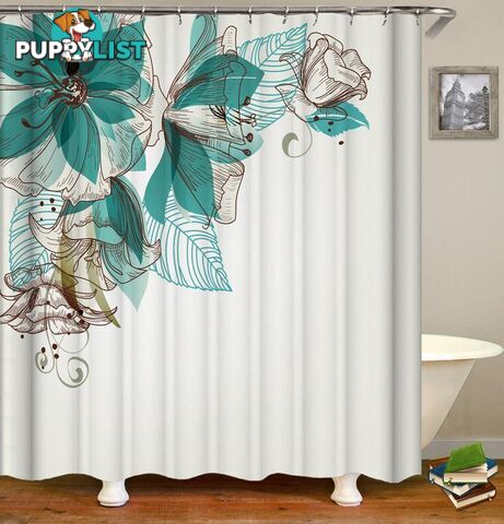 Turquoise Flowers Shower Curtain - Curtain - 7427005906374