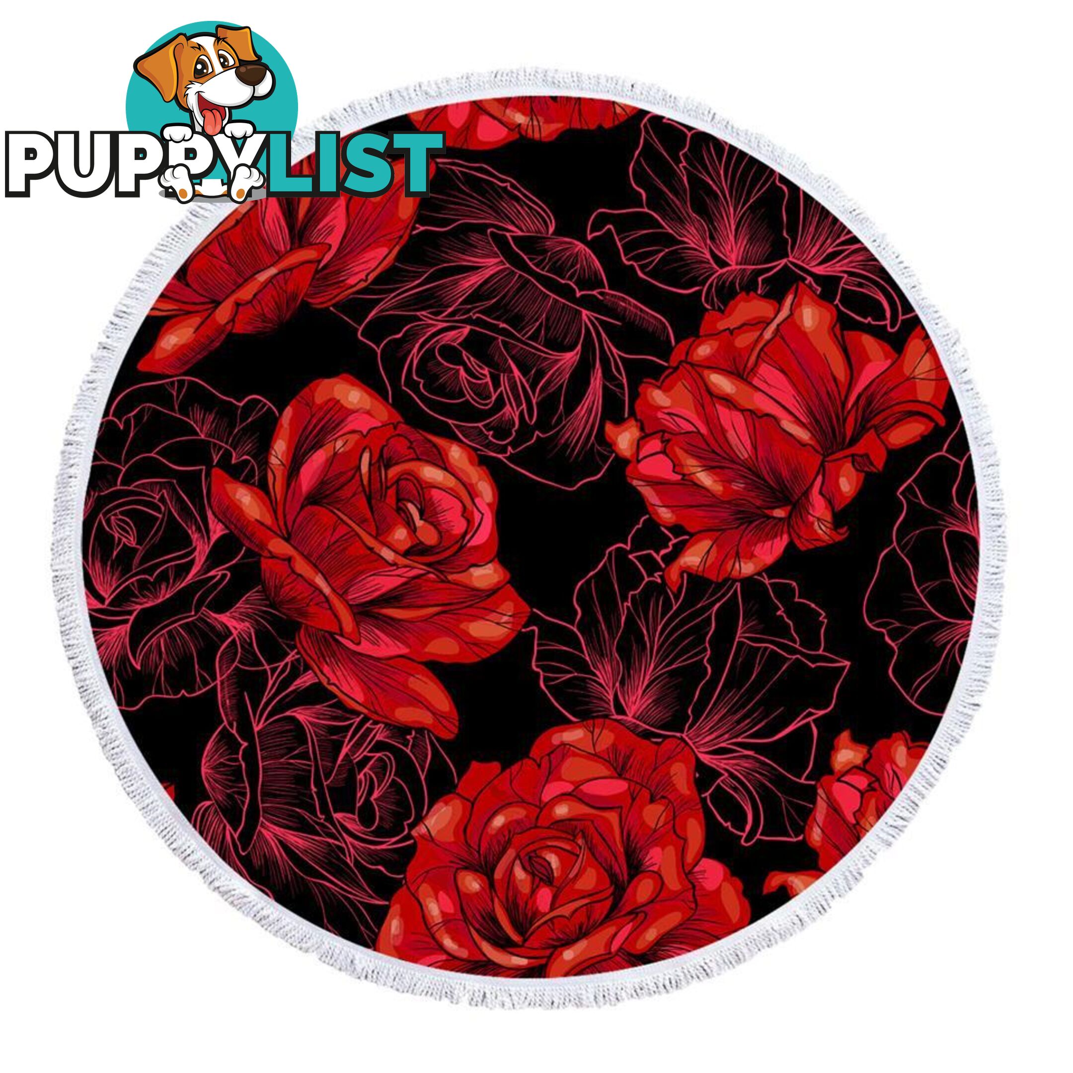 Red Roses Over Black Beach Towel - Towel - 7427046341332