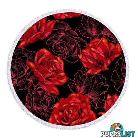 Red Roses Over Black Beach Towel - Towel - 7427046341332