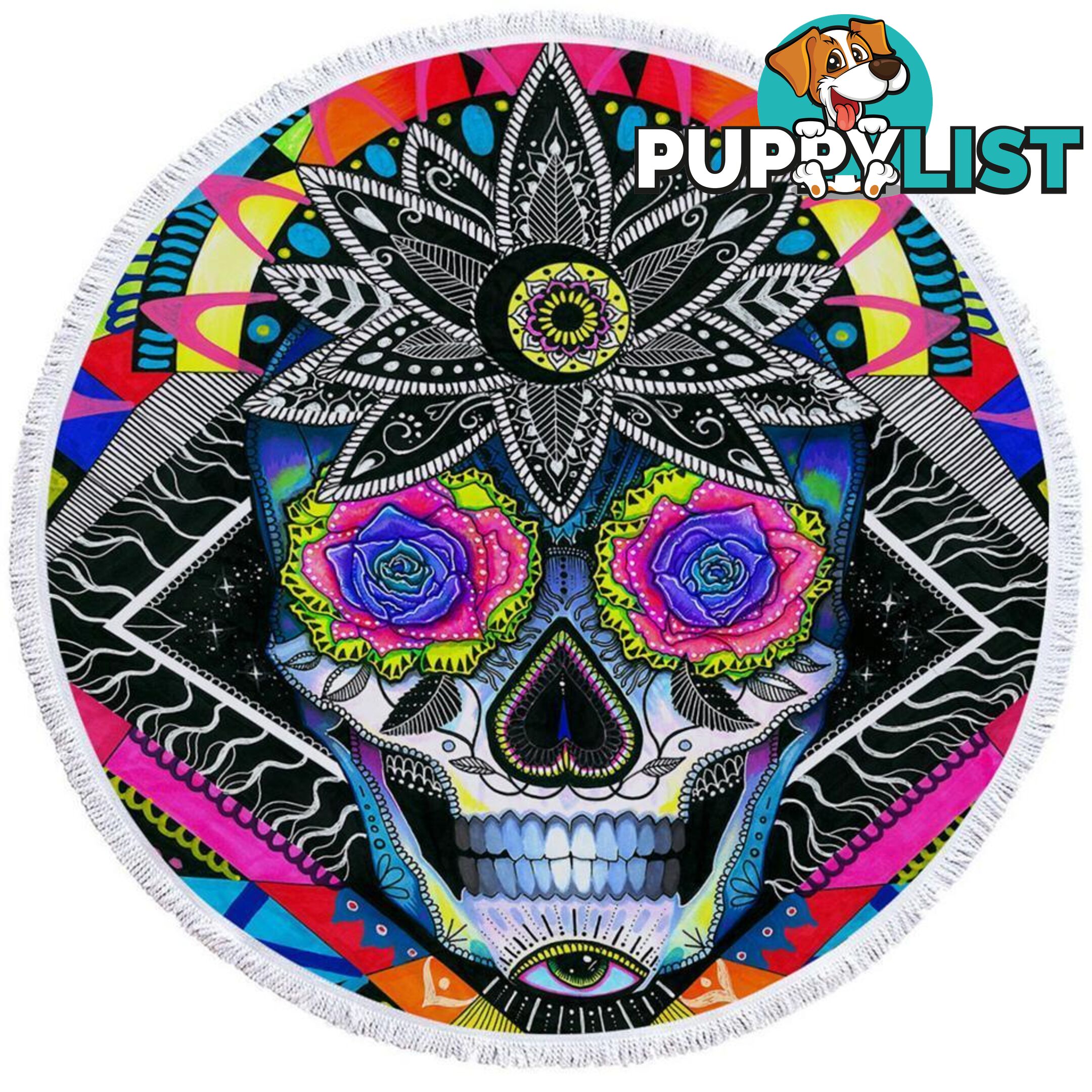 Psychedelic Roses Eyes Skull Beach Towel - Towel - 7427046314794