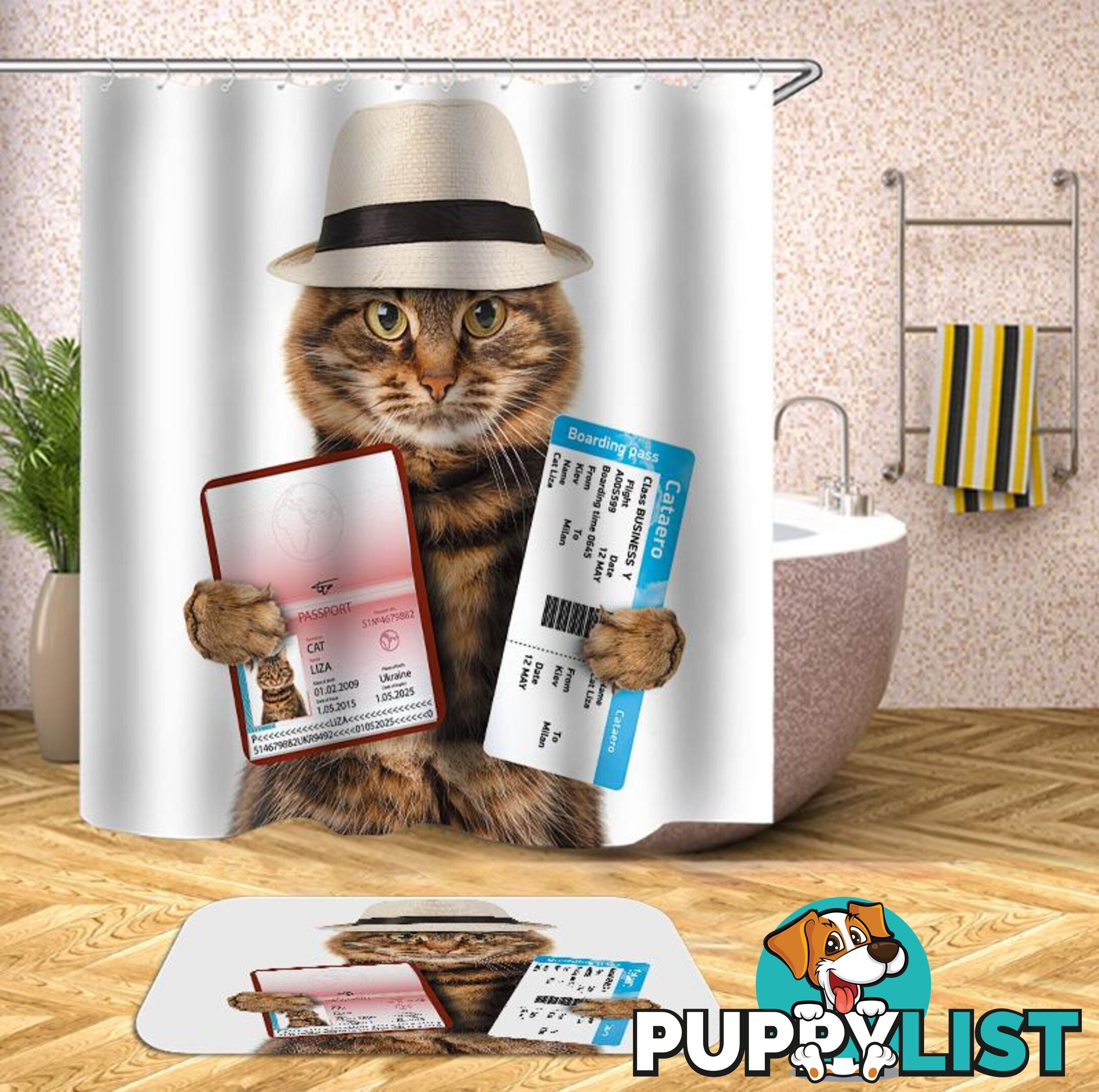 Tourist Cat Shower Curtain - Curtains - 7427046027212