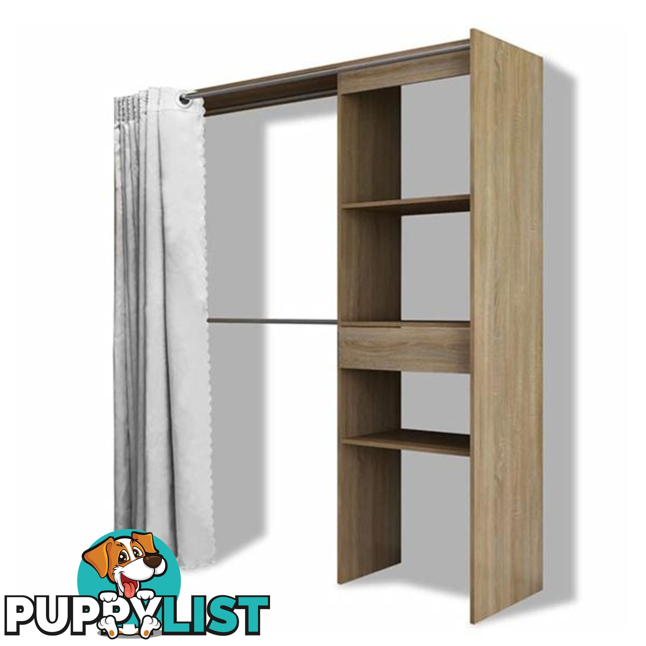 Cloth Cabinet With Curtain Adjustable In Width 121 To 168 Cm Oak - Unbranded - 7427005879944