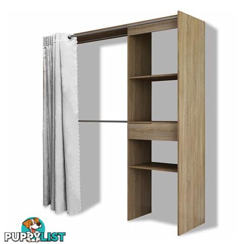 Cloth Cabinet With Curtain Adjustable In Width 121 To 168 Cm Oak - Unbranded - 7427005879944