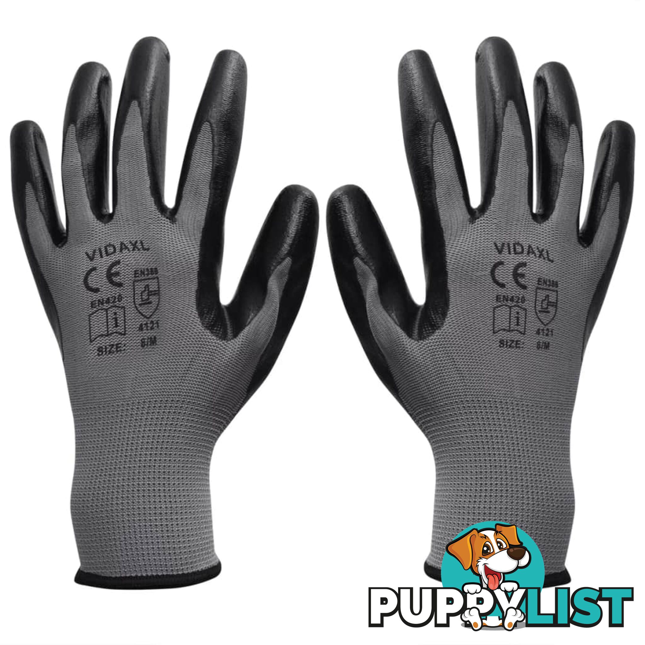 Work Gloves Nitrile 24 Pairs Grey And Black Size 8/M - Unbranded - 7427046394017