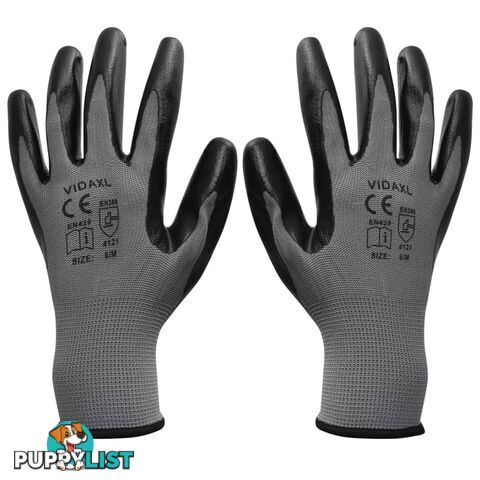 Work Gloves Nitrile 24 Pairs Grey And Black Size 8/M - Unbranded - 7427046394017