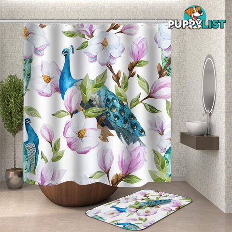 Turquoise Peacock And Flowers Shower Curtain - Curtain - 7427046128919