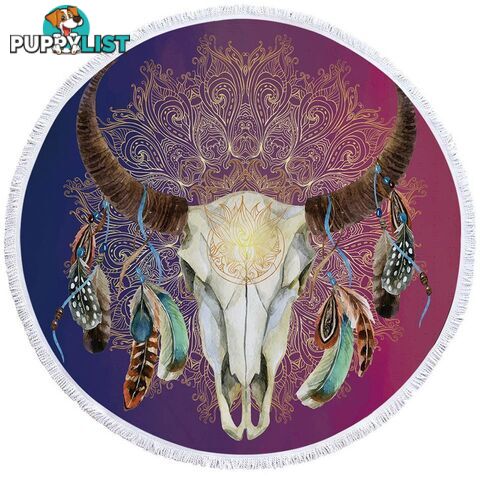 Purple Blue Bull Skull Beach Towel - Towel - 7427046319409