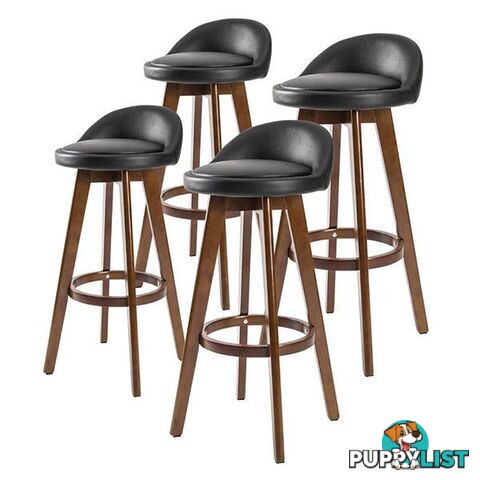 4X 72Cm Oak Wood Bar Stool Leather Leila Black Brown - Unbranded - 9352338008618