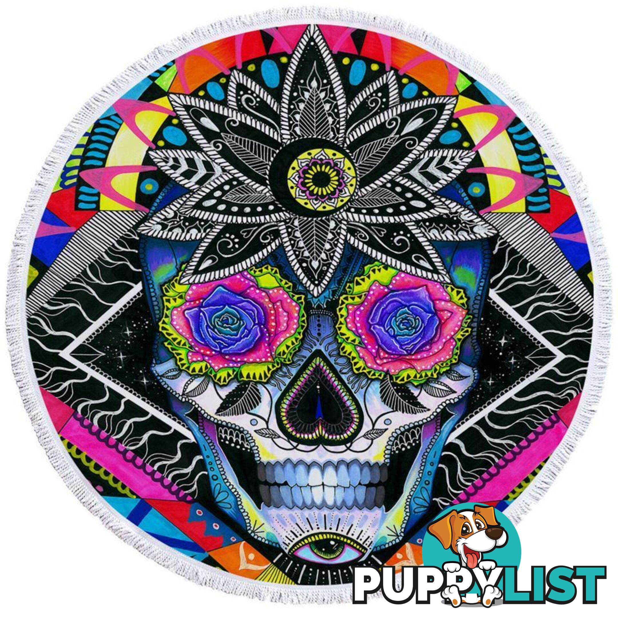 Psychedelic Roses Eyes Skull Beach Towel - Towel - 7427046314817