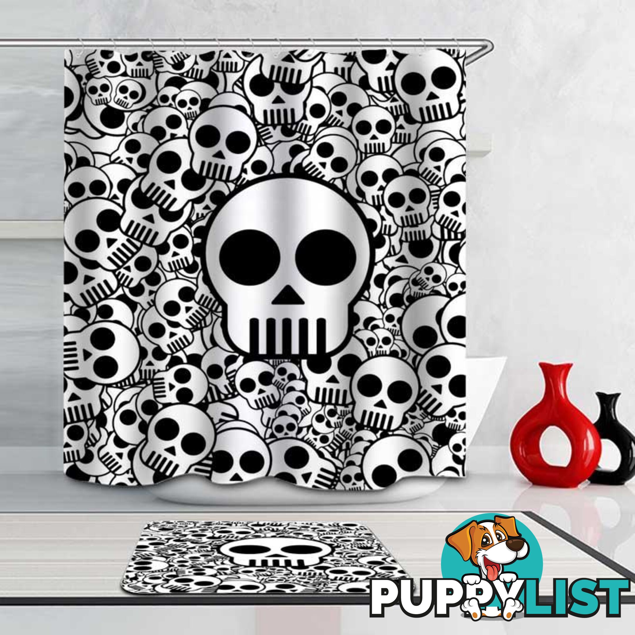 Black And White Simple Skulls Shower Curtain - Curtain - 7427046056984