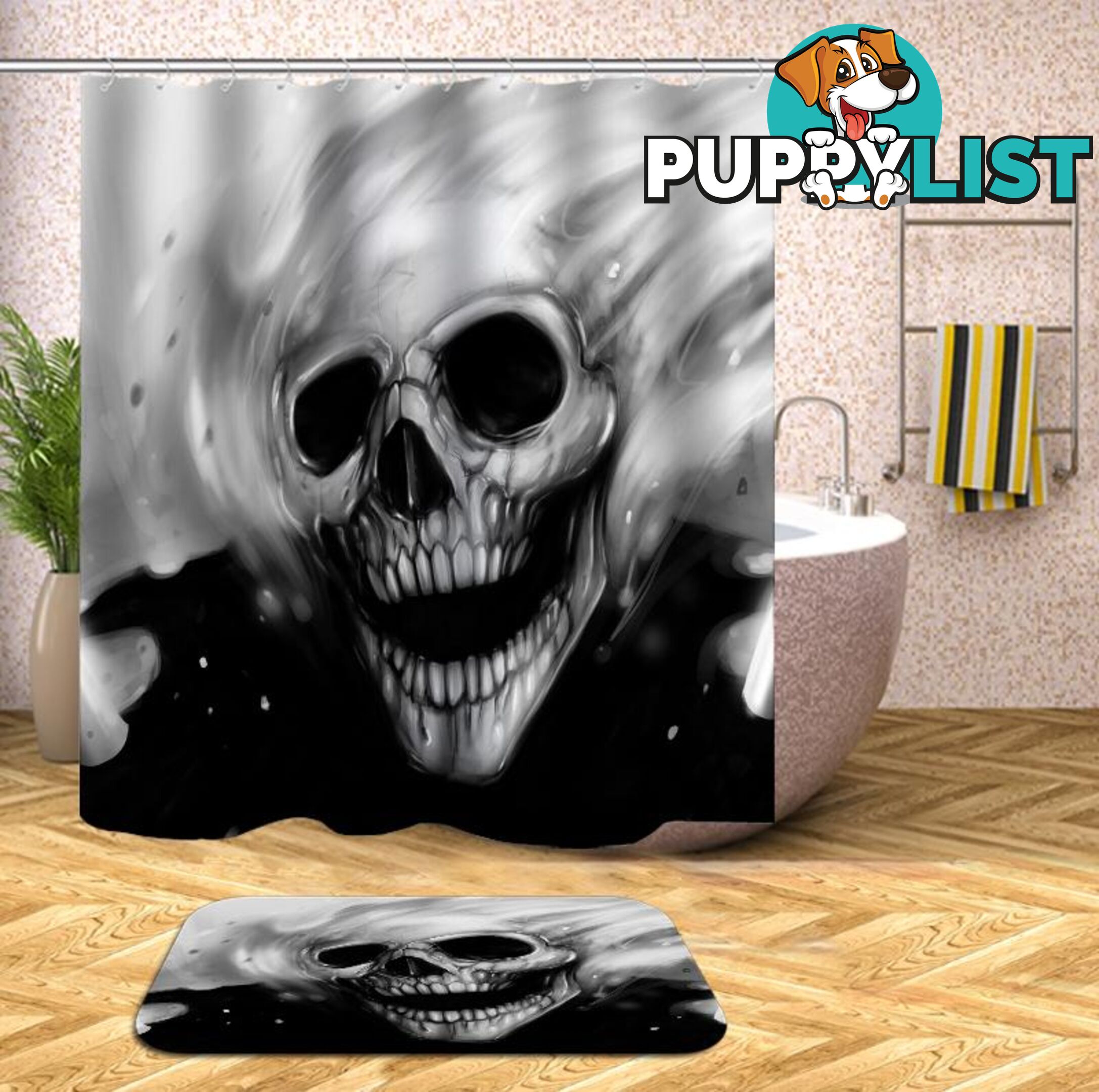 Black N White Skull Ghost Shower Curtain - Curtain - 7427045936645