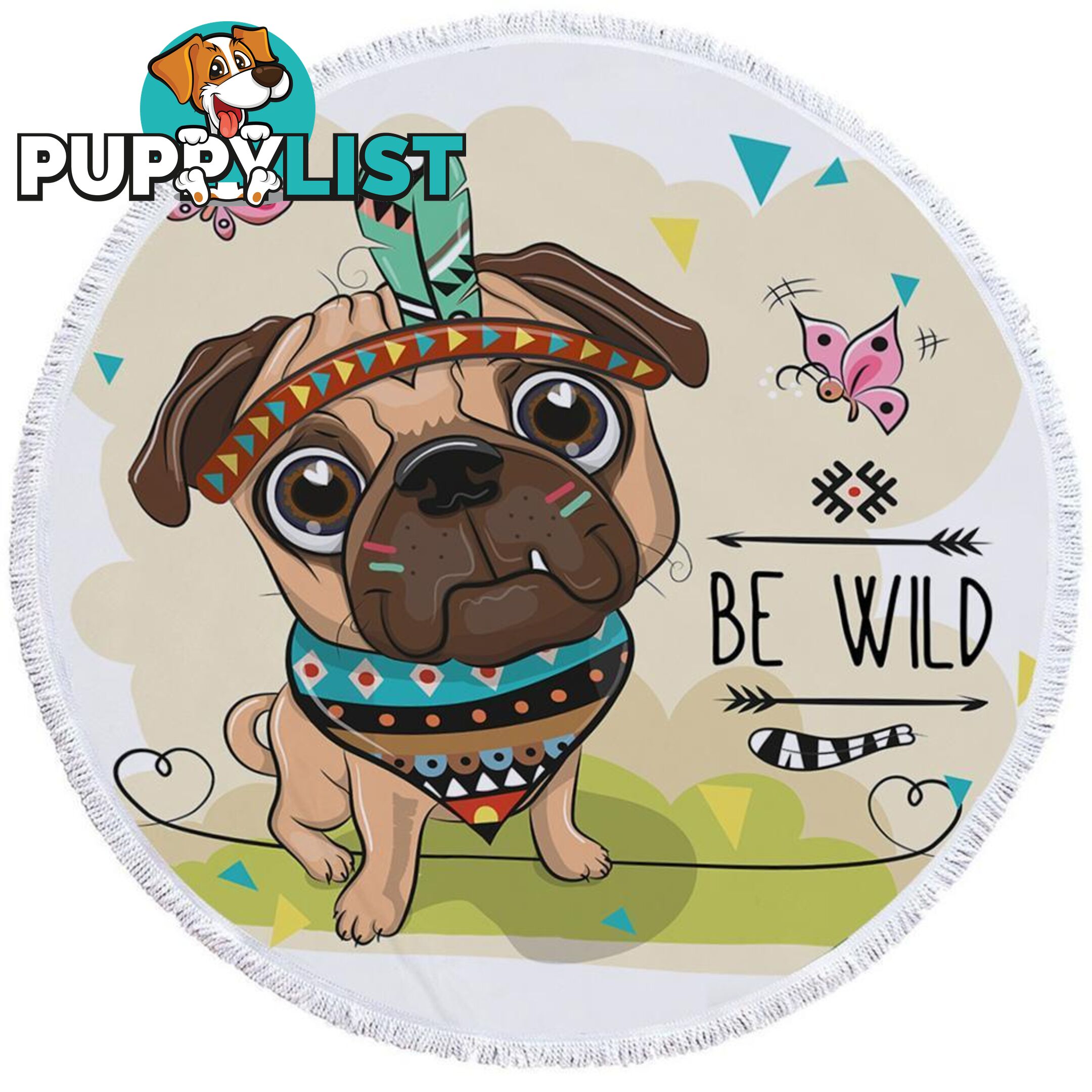 Adorable Native American Pug Beach Towel - Towel - 7427046316743