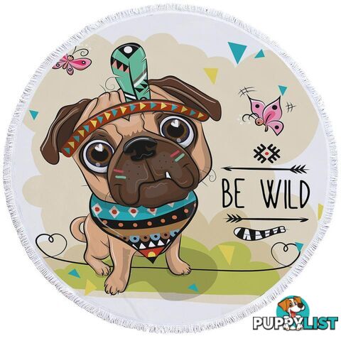 Adorable Native American Pug Beach Towel - Towel - 7427046316743