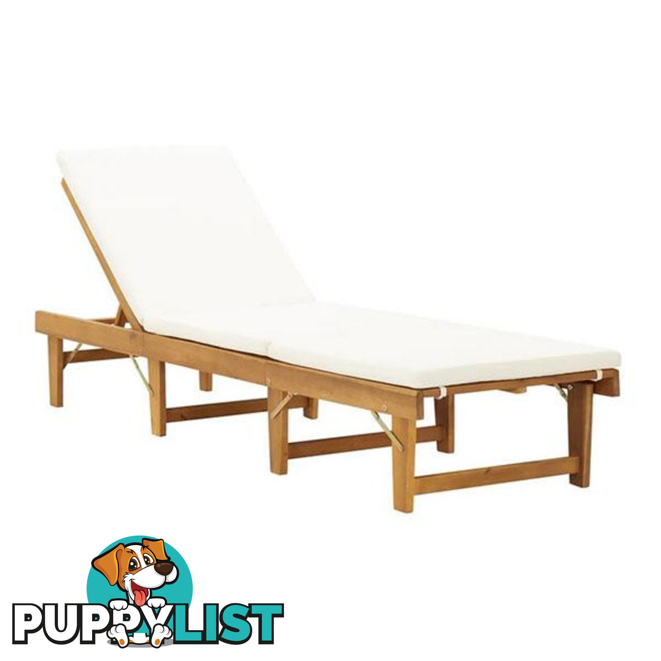 Folding Sun Lounger With Cream White Cushion Solid Acacia Wood - Unbranded - 8719883732350