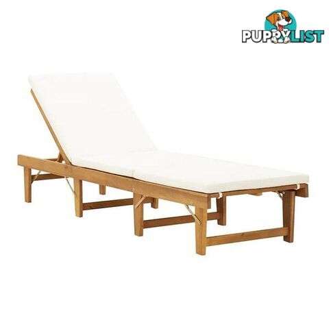 Folding Sun Lounger With Cream White Cushion Solid Acacia Wood - Unbranded - 8719883732350