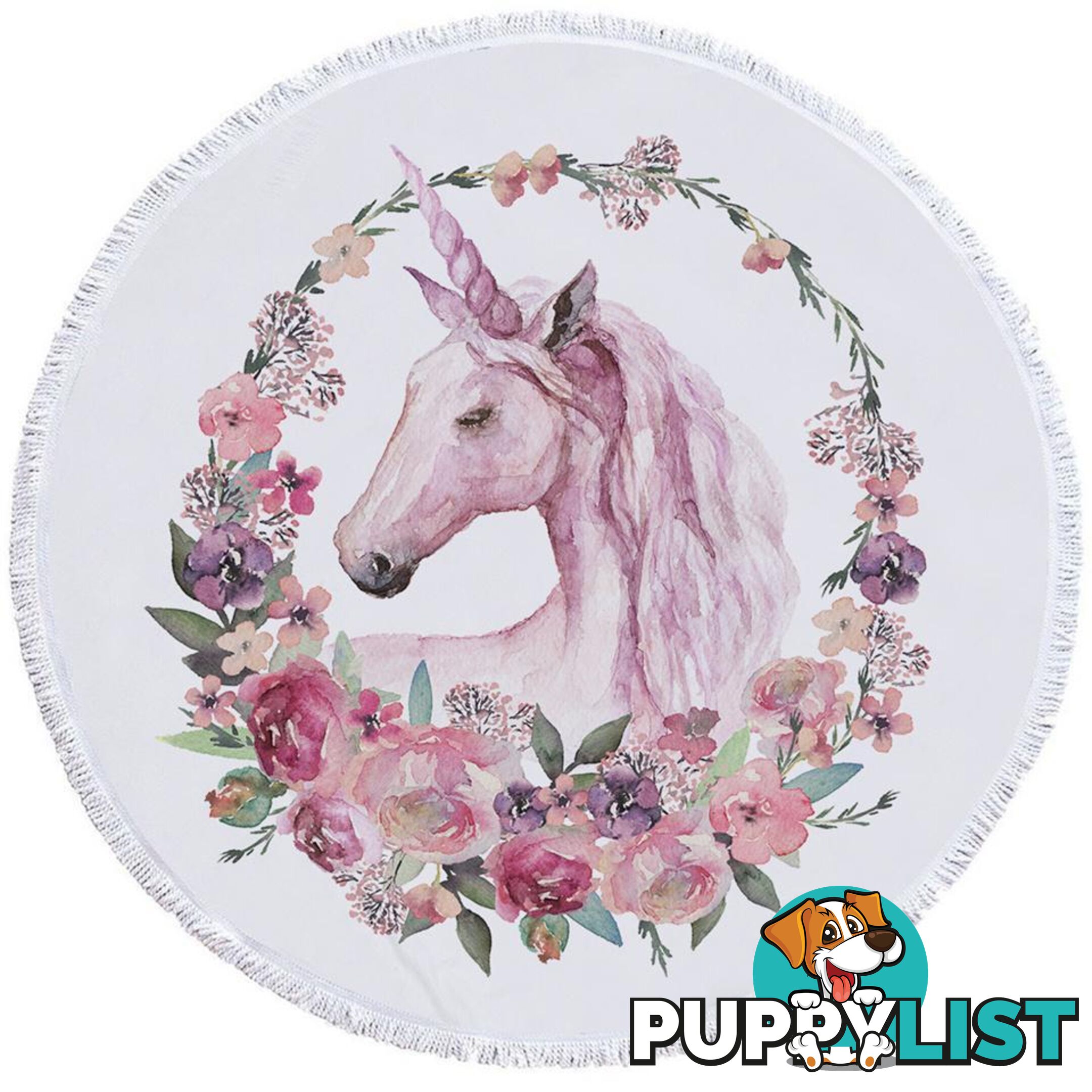 Floral Circle Unicorn Beach Towel - Towel - 7427046308755