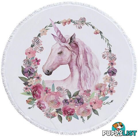 Floral Circle Unicorn Beach Towel - Towel - 7427046308755