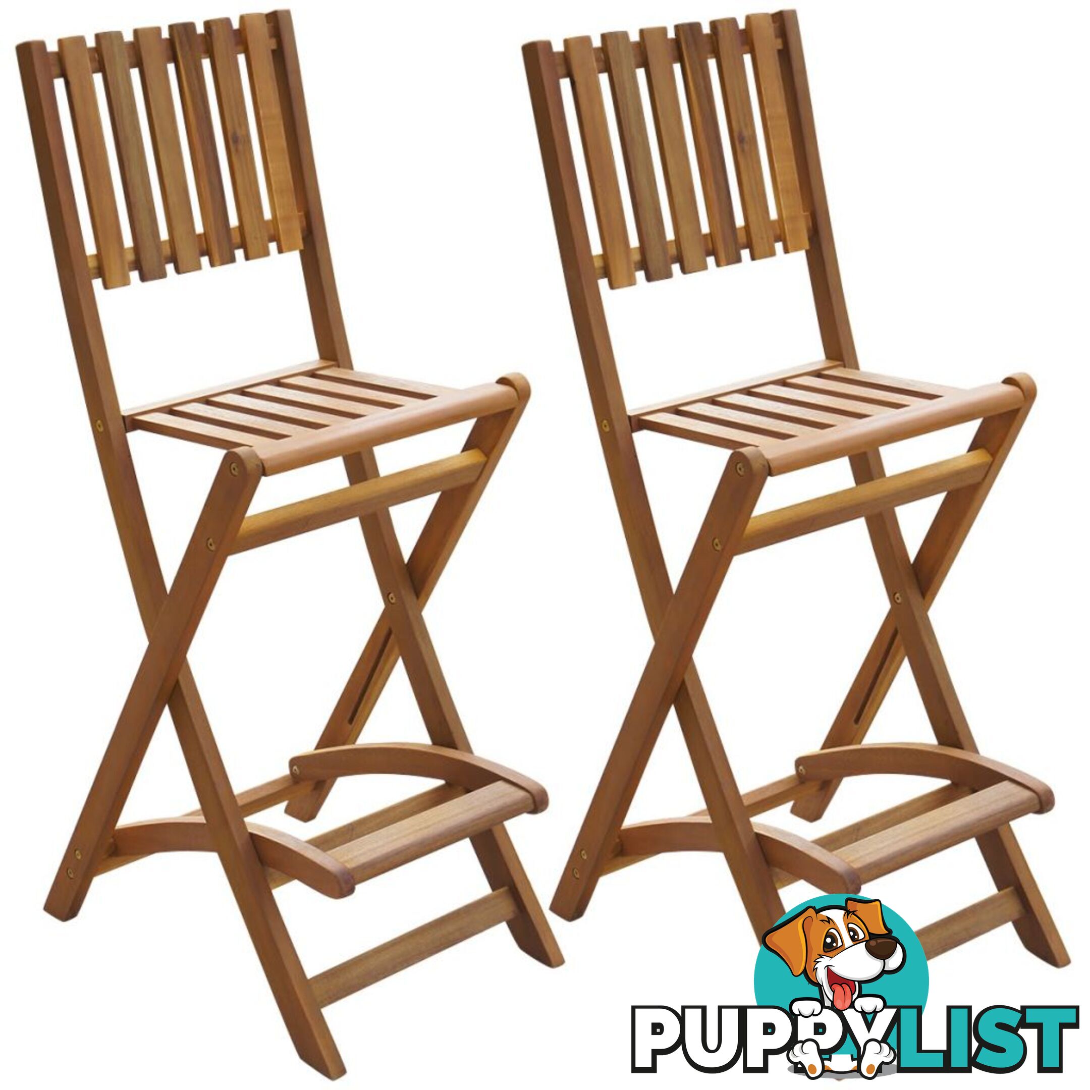 Acacia Wood Outdoor Folding Bar Chairs (Set of 2) - Unbranded - 4326500418302