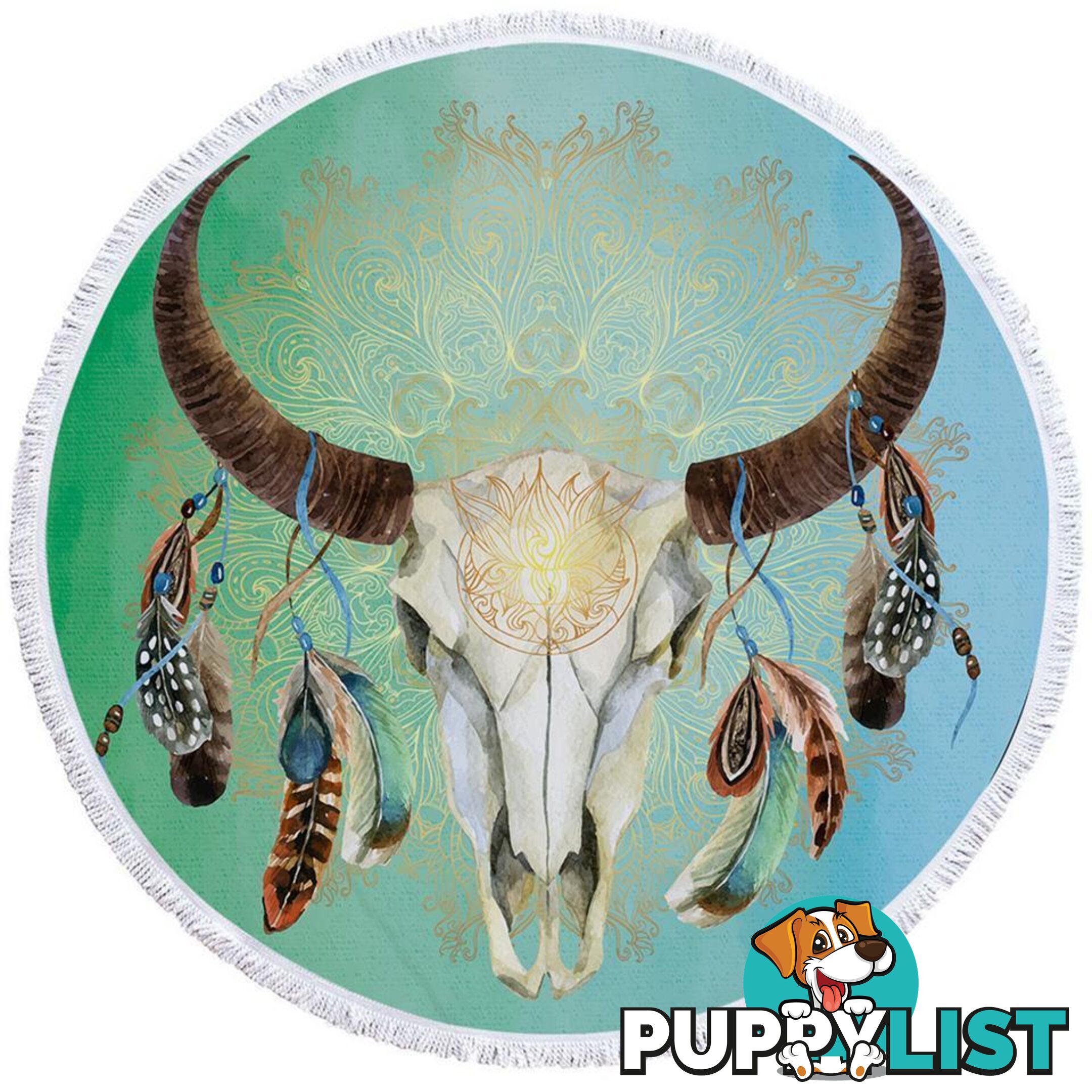 Green Blue Bull Skull Beach Towel - Towel - 7427046319577