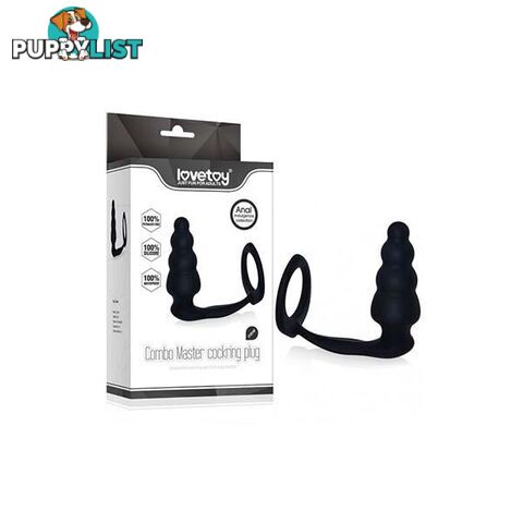 Combo Master Cockring Plug Black - Adult Toys - 6970260904858