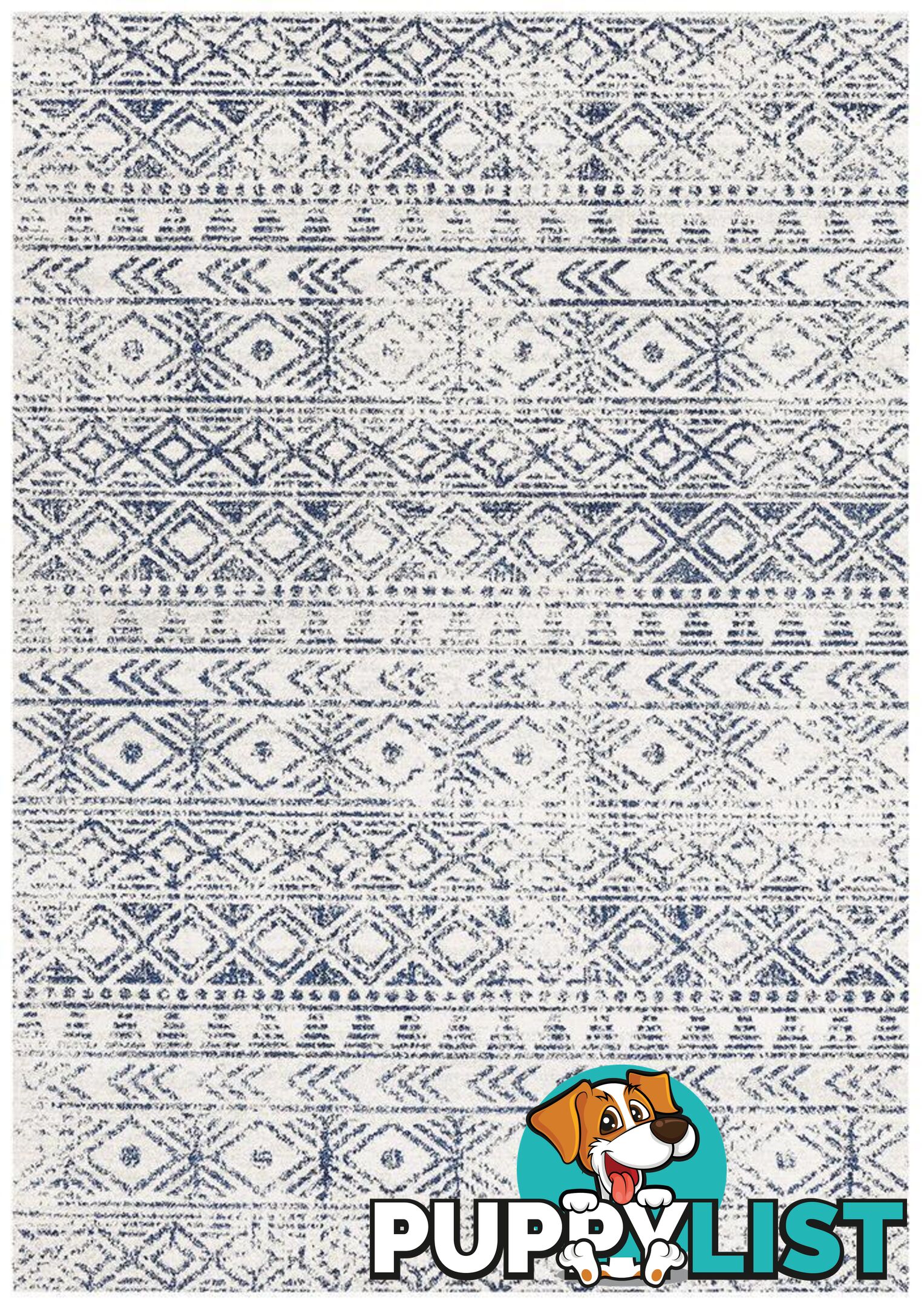 Oasis Ismail White Blue Rustic Rug - Unbranded - 9375321846523