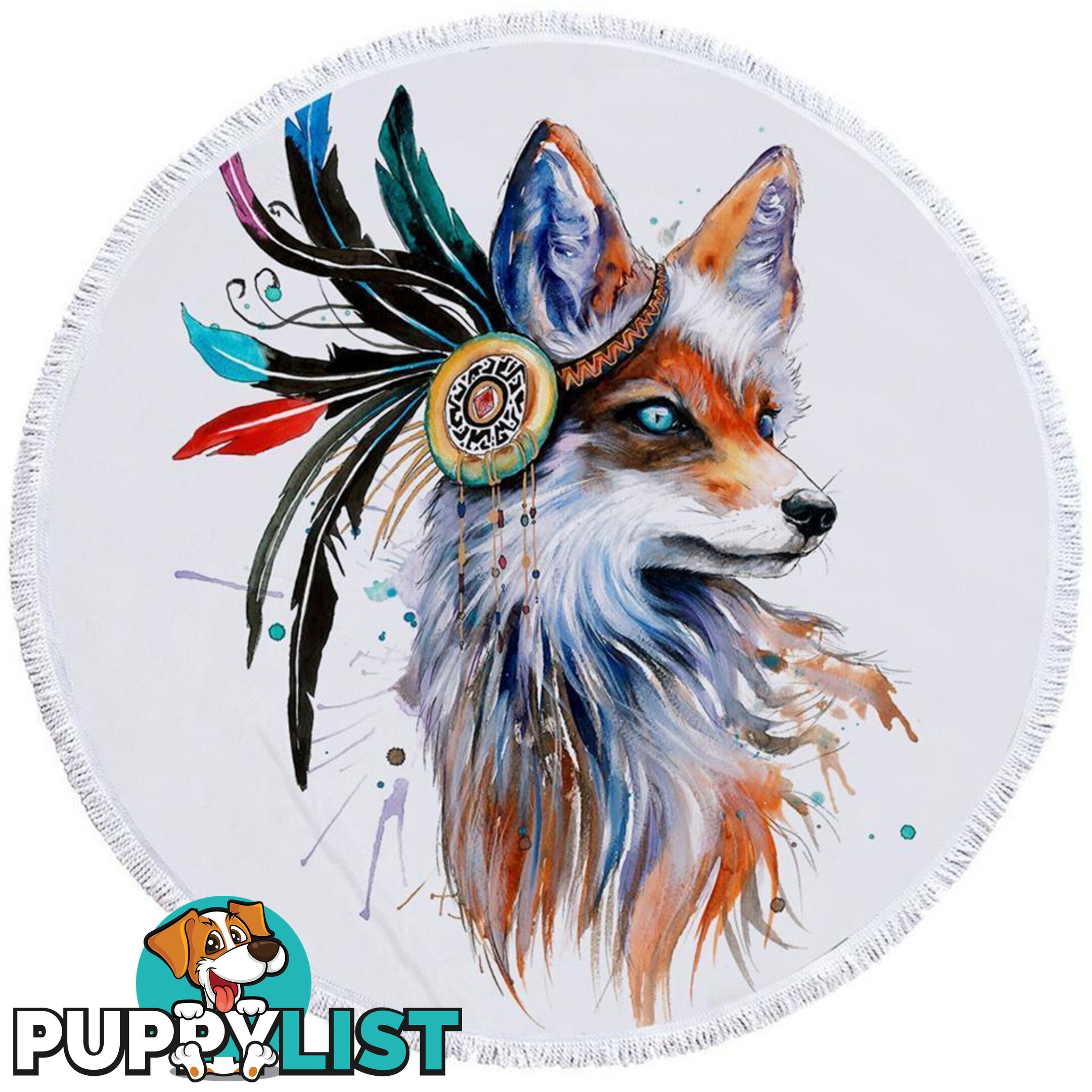 Art Painting Native American Fox Beach Towel - Towel - 7427046331661