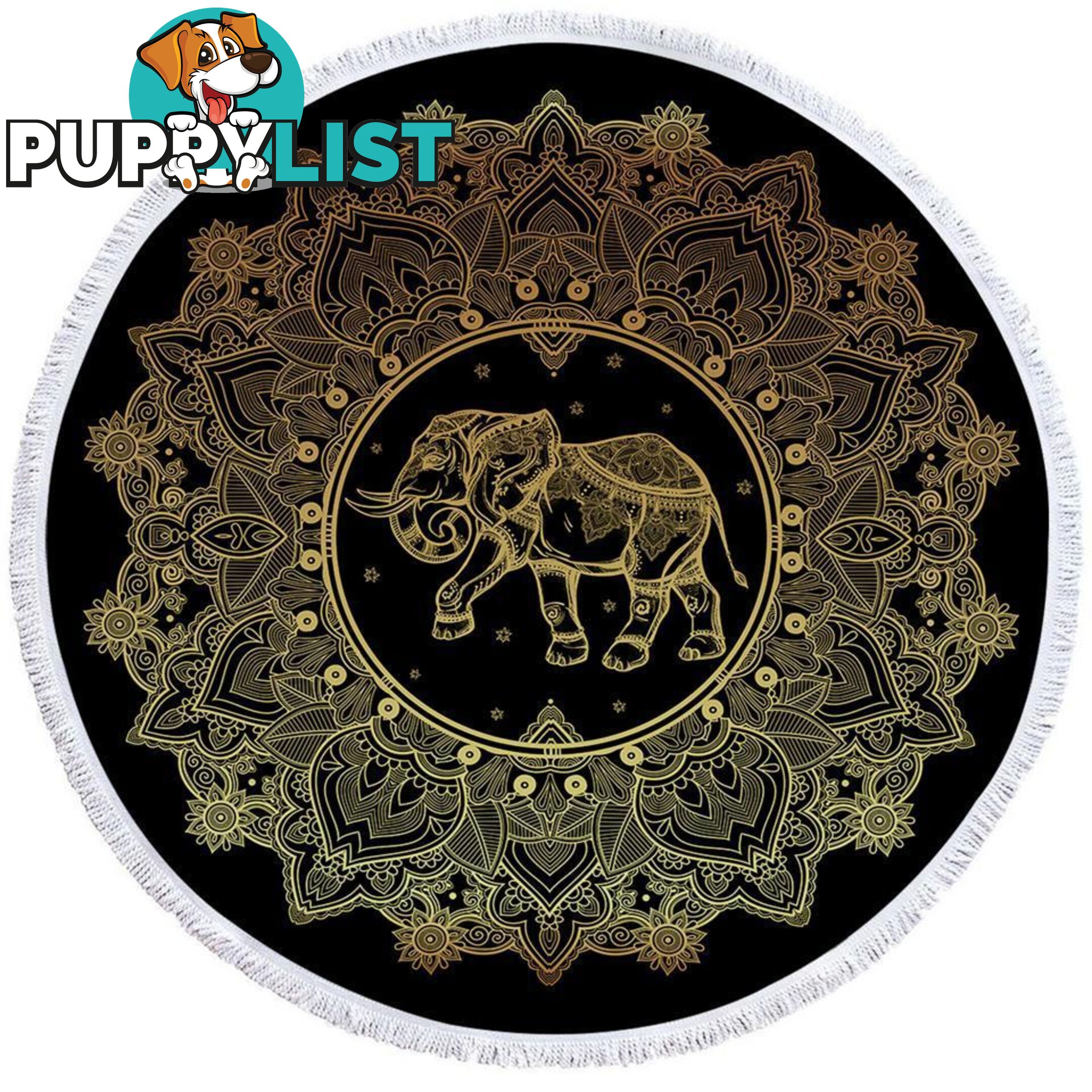 Golden Indian Mandala and Elephant Beach Towel - Towel - 7427046320603