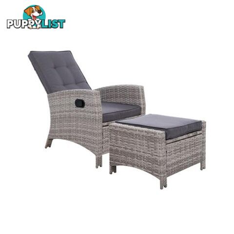 Recliner Chair Sun Lounge Wicker Outdoor Furniture Garden Ottoman - Gardeon - 9350062250730