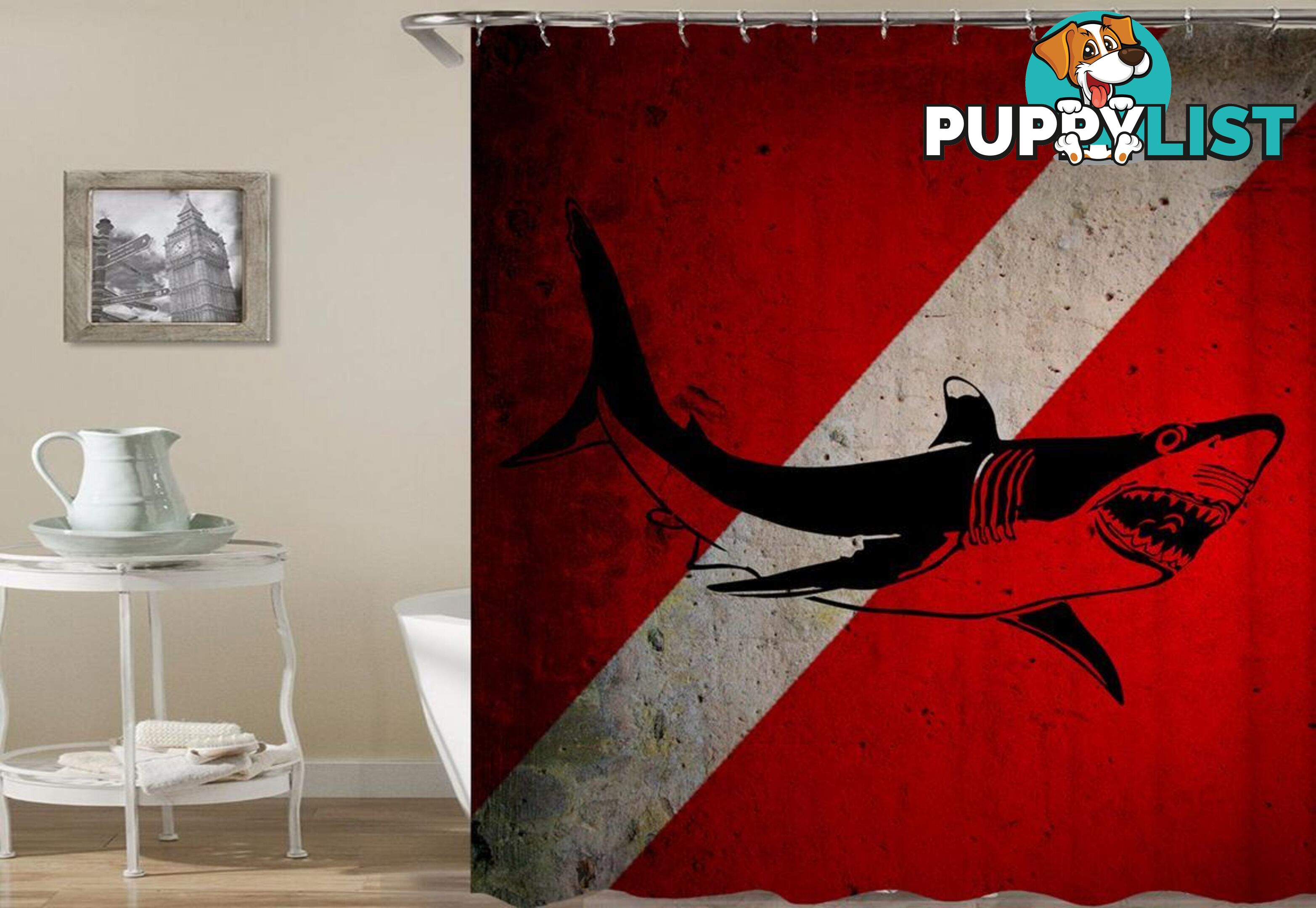 Shark Danger Shower Curtain - Curtain - 7427046044592