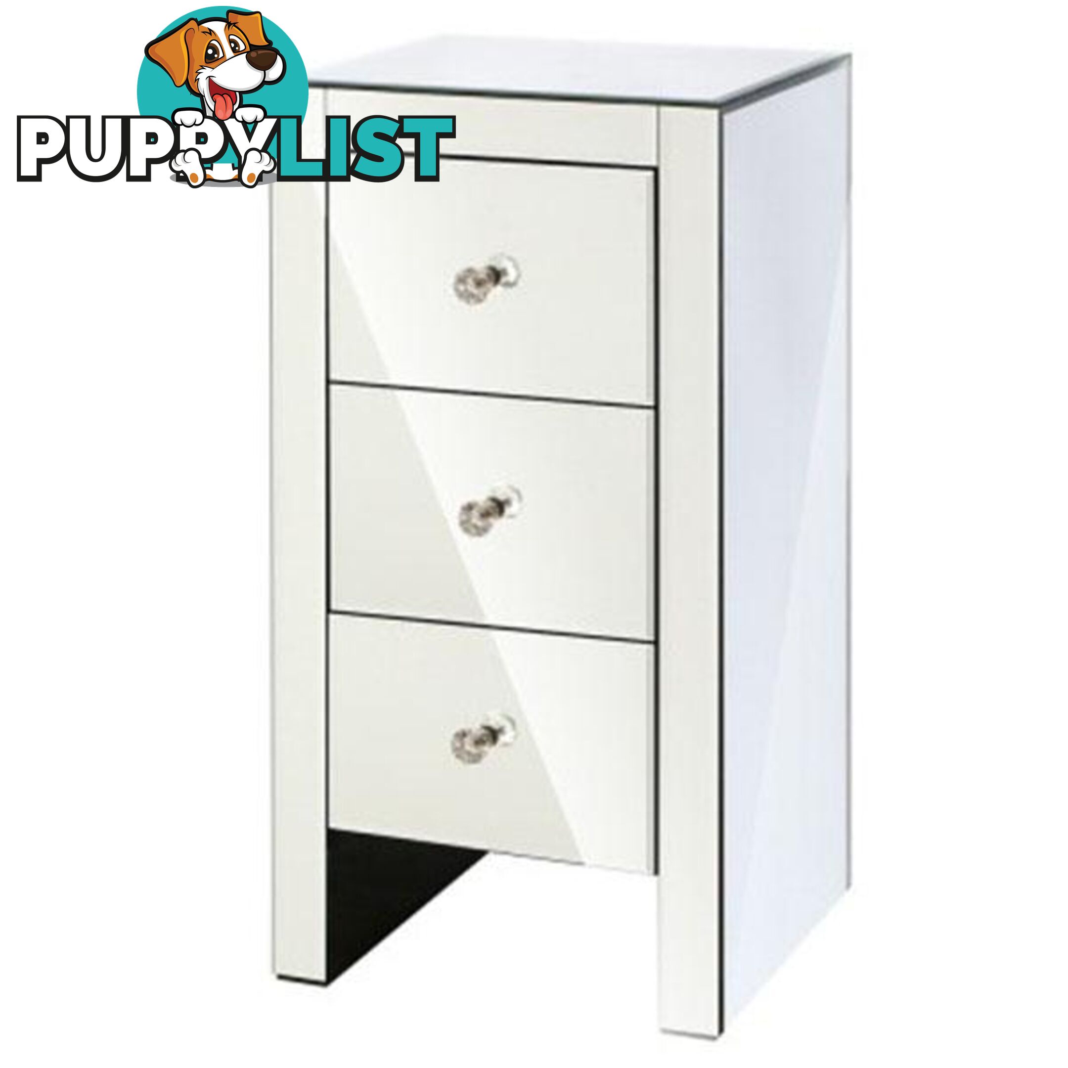 Mirrored Bedside Table Drawers Glass Quenn Silver - Artiss - 9350062215814