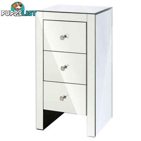 Mirrored Bedside Table Drawers Glass Quenn Silver - Artiss - 9350062215814