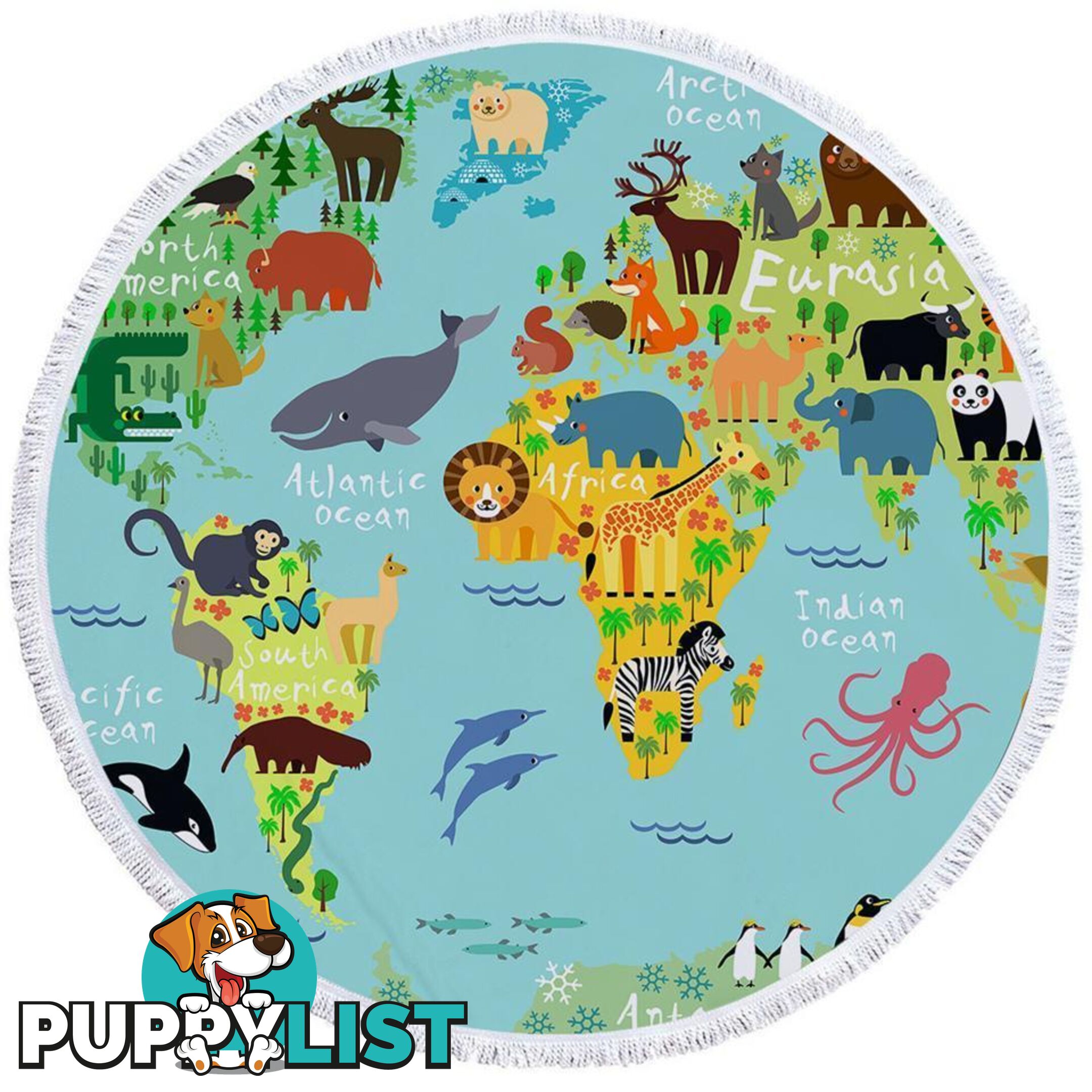 Animal World Map Beach Towel - Towel - 7427046328357