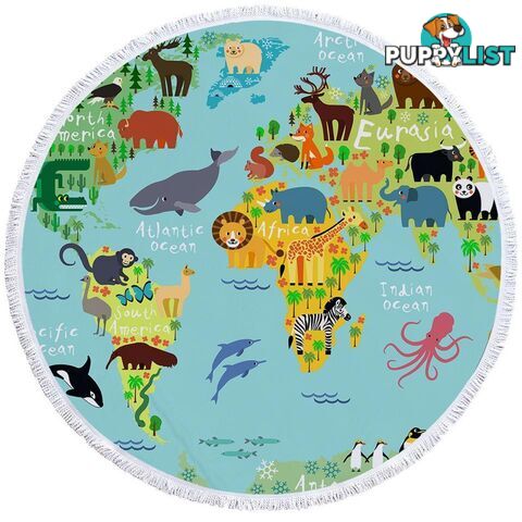 Animal World Map Beach Towel - Towel - 7427046328357