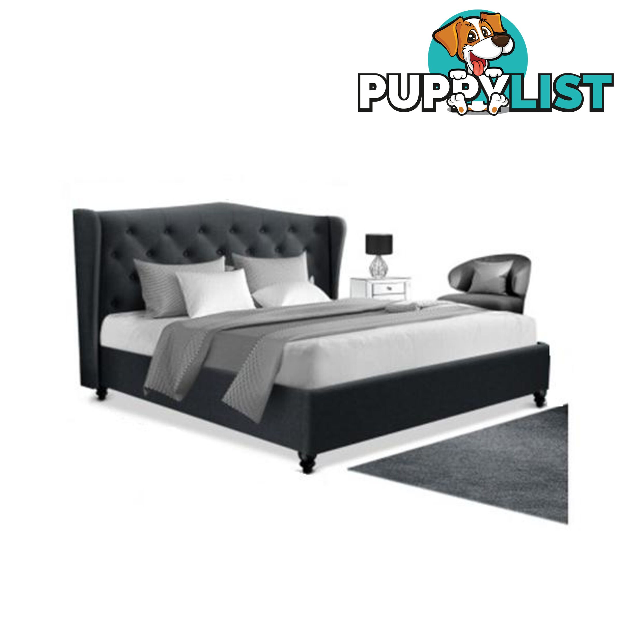 Queen Size Bed Frame Base Mattress Platform Fabric Wooden Charcoal - Artiss - 9355720040913