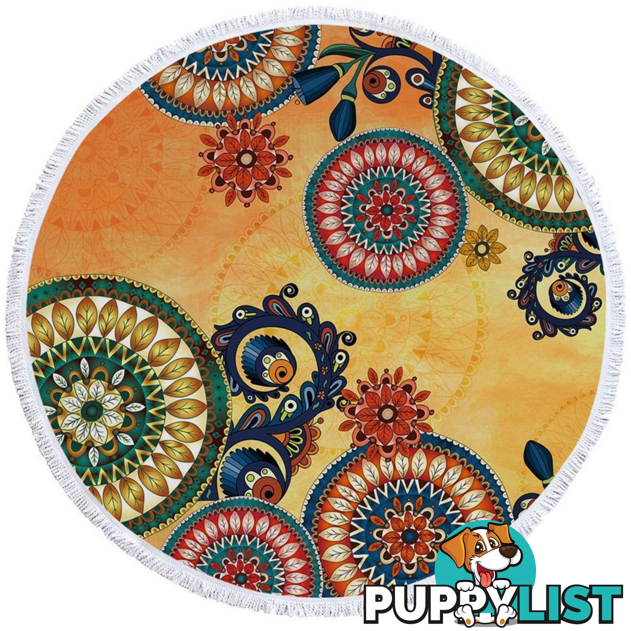 Yellow Background Multi Colored Mandalas Beach Towel - Towel - 7427046317979