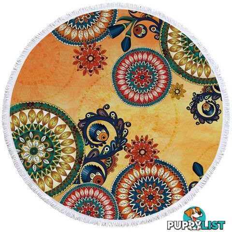 Yellow Background Multi Colored Mandalas Beach Towel - Towel - 7427046317979