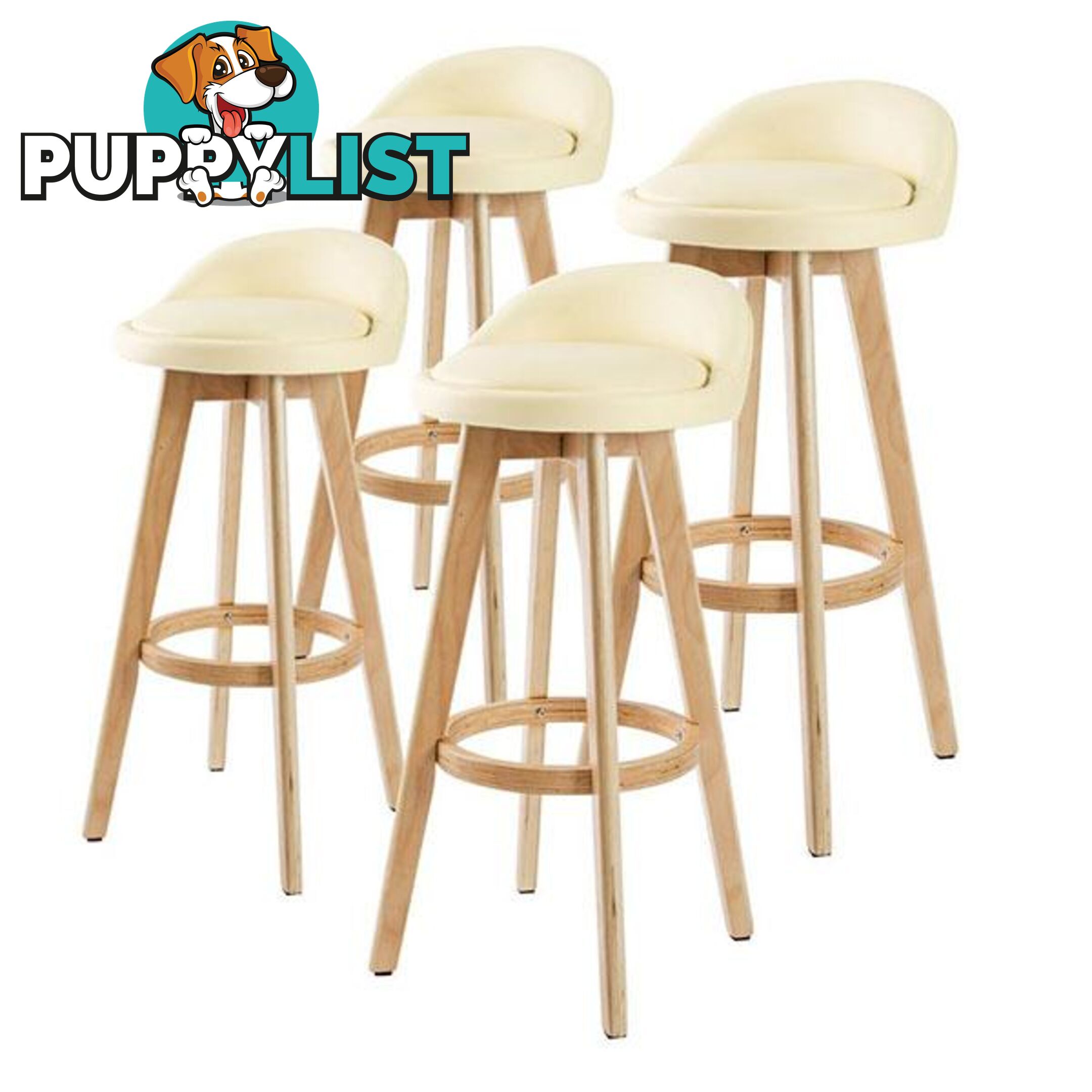 4X 72Cm Oak Wood Bar Stool Leather Leila Cream - Bar Stool - 7427005892608