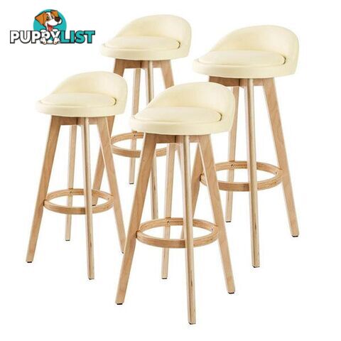 4X 72Cm Oak Wood Bar Stool Leather Leila Cream - Bar Stool - 7427005892608