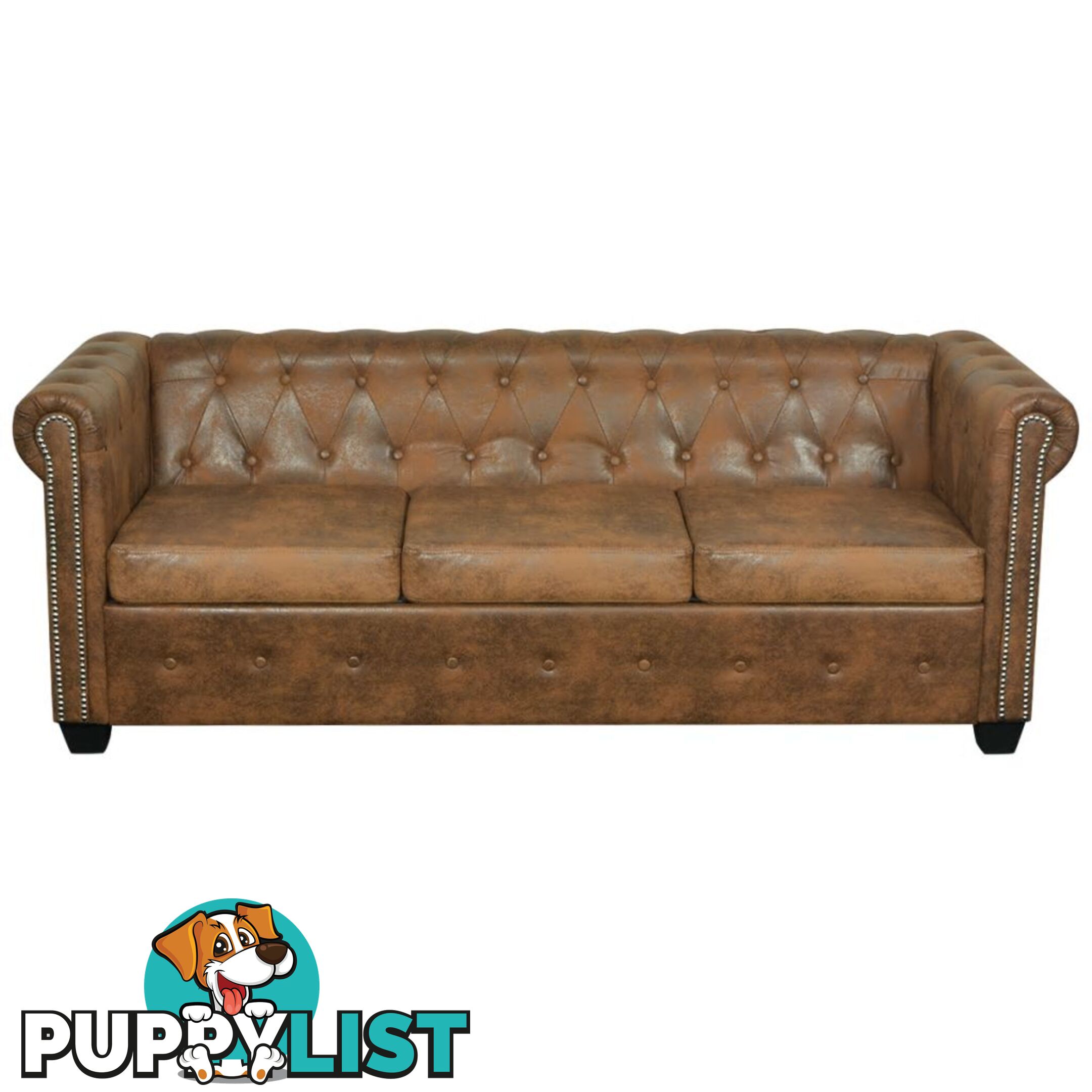 Chesterfield Sofa 3-Seater Artificial Leather - Brown - Chesterfield - 8718475525097