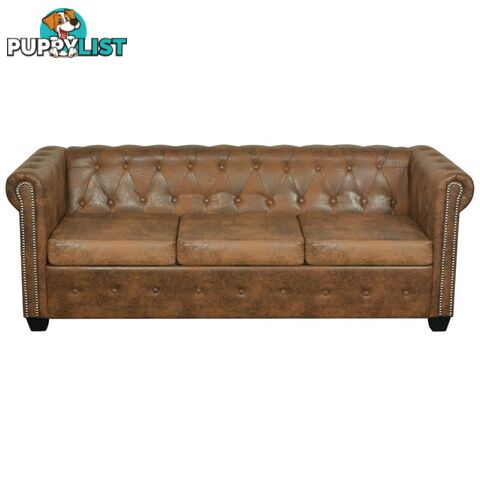 Chesterfield Sofa 3-Seater Artificial Leather - Brown - Chesterfield - 8718475525097