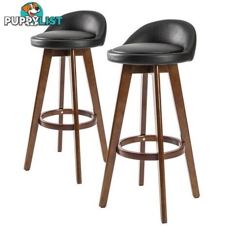 2X 72Cm Oak Wood Bar Stool Leather Leila Black Brown - Unbranded - 9352338008373