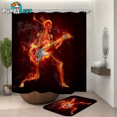 Jamming In Flames Skeleton Shower Curtain - Curtain - 7427046118545