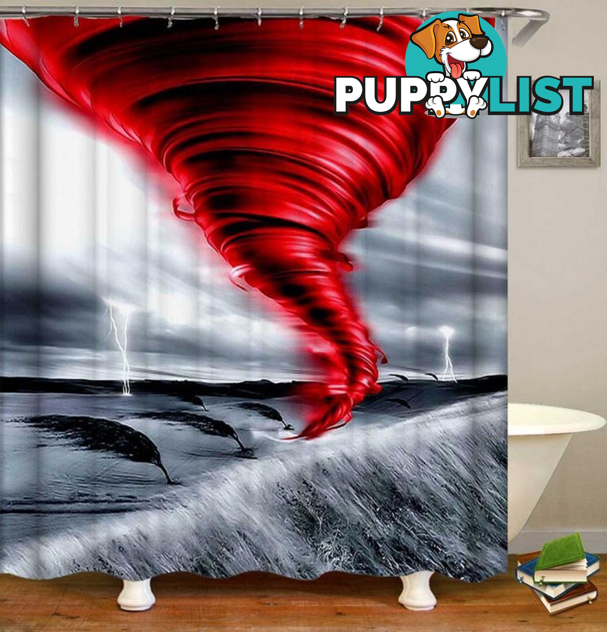 Red And Grey Twister Shower Curtain - Curtain - 7427046083843