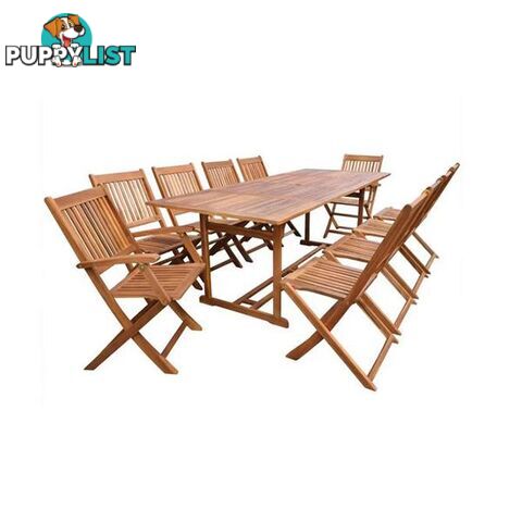 11 Piece Outdoor Dining Set Solid Acacia Wood - Unbranded - 8718475614319