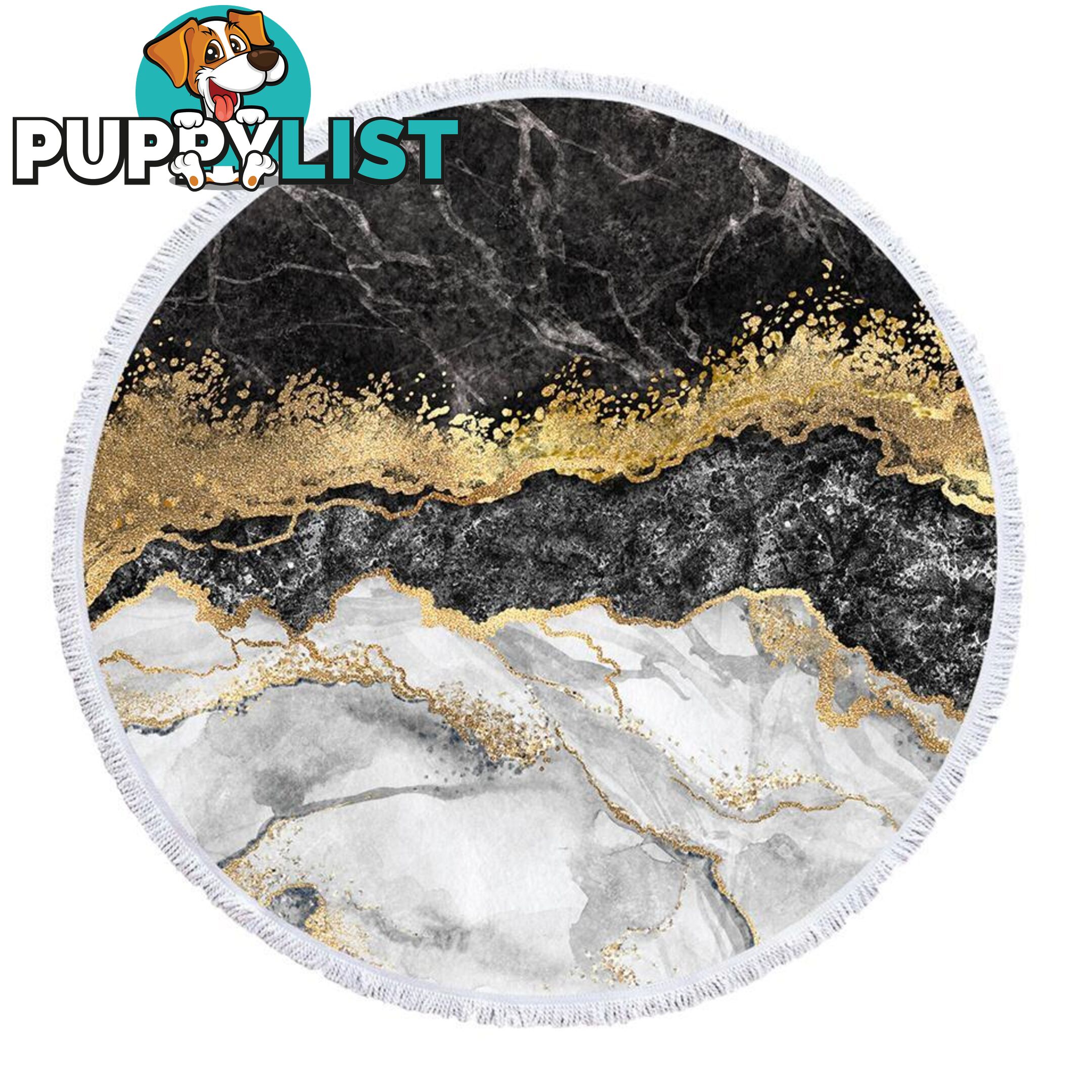 White Black Gold Marble Beach Towel - Towel - 7427046342476